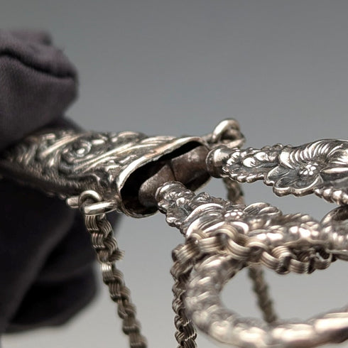 19 世紀初古董純銀腰帶縫紉剪刀帶盒